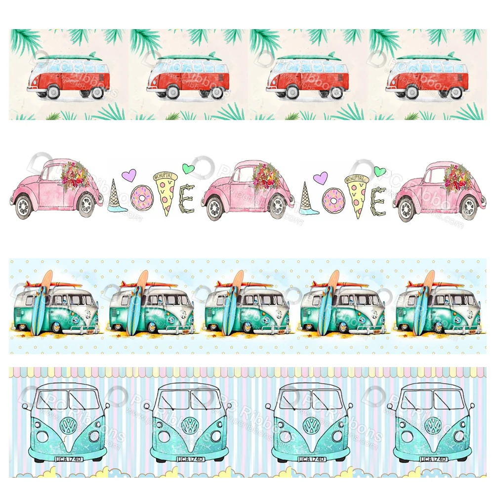 

Custom White Cartoon Cars Transfer Printed Polyester Grosgrain 50 Yards Diy Bows Band Drective Gift Wrap Ribbons