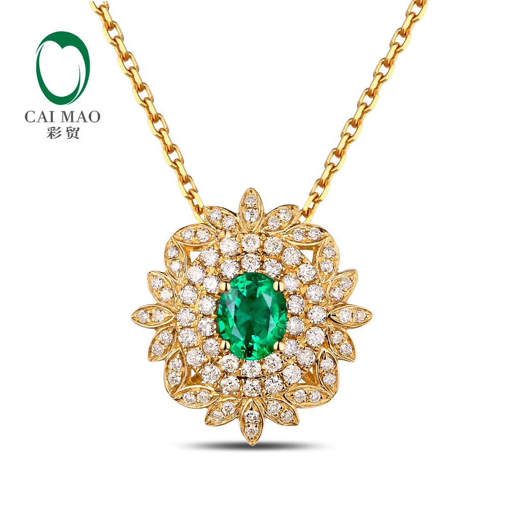 

Caimao Natural Emerald 0.25ct 14K Yellow Gold Engagament 0.32ct Diamond Pendant