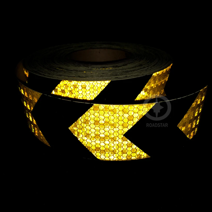 Roadstar-Stikcer autoadhesivo de advertencia reflectante brillante para coche, Impresión de flecha de Color amarillo y negro, 5cm x 3m