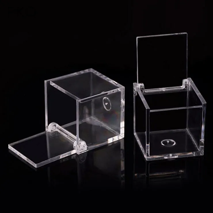 

High Quality 24pcs/lot Transparent PS Plastic Candy Boxes Square Crystal Storage Box Mini Clear Display Jewelry Box