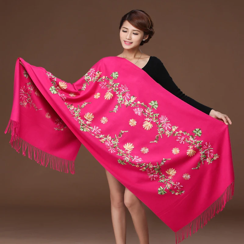 Fashion Brand Scarves Women Winter Scart Cashmere Embroider Flower Wrap Shawl 19 Colors Face Scarf Tassels Scarf Shawl