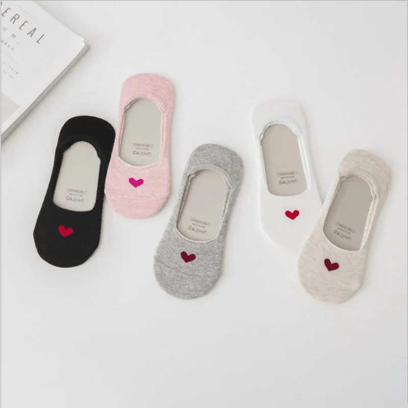 5 pares, nuevo producto, calcetines de mujer, calcetines de corazón de amor, calcetines de barco antideslizantes de Gel de sílice, ayuda baja, boca poco profunda