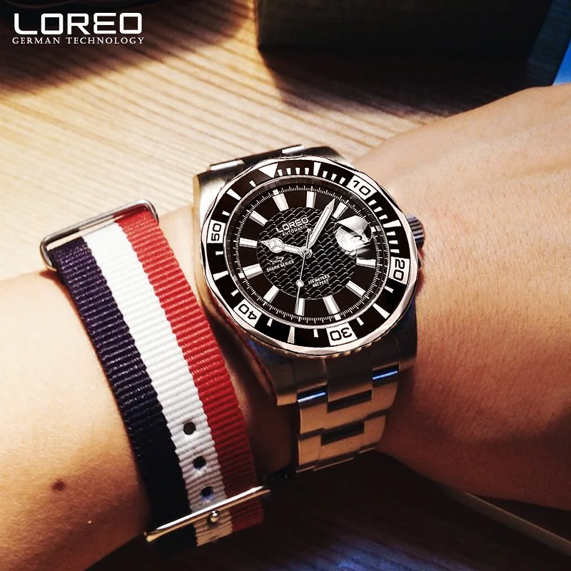 20bar Waterproof Sport Watches LOREO Mens Watches Top Brand Luxury Business Automatic Mechanical Watch Men Full Steel Clock 2019