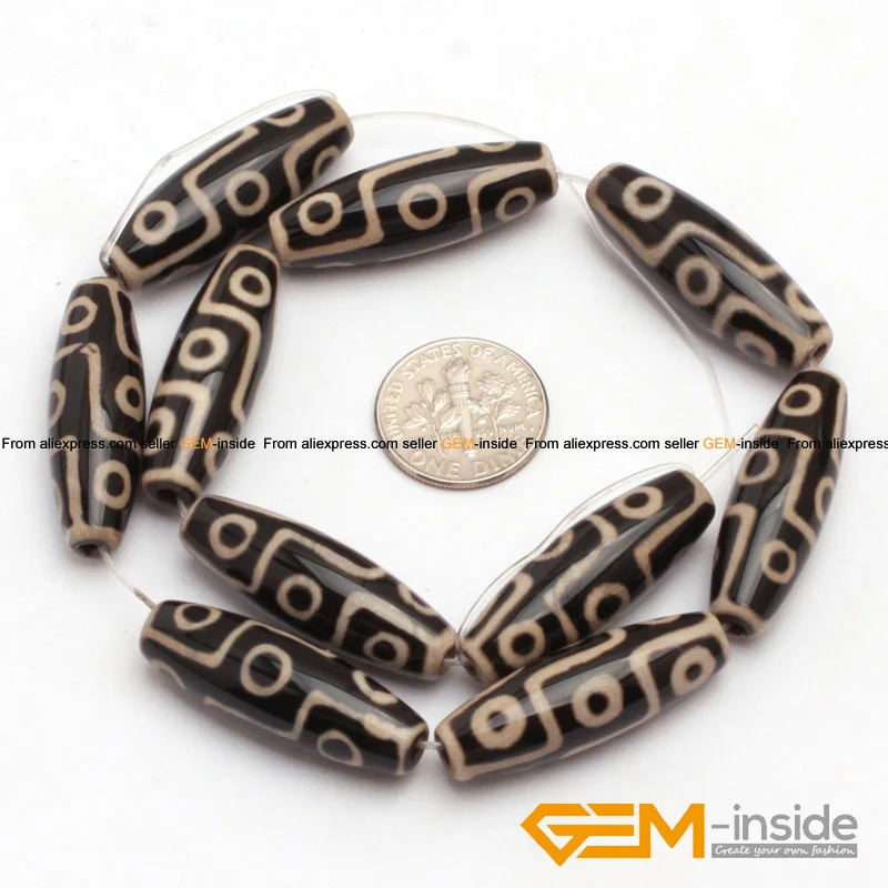 Imagem -05 - Tibet Ágata Olivary Grânulos de Arroz para Fazer Jóias 10 Pcs Faça Você Mesmo Pulseira Religião fé Jóias Grânulo 10x30 mm