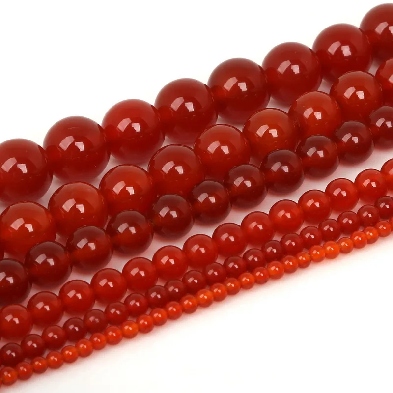 Red Carnelian Agates Round Gem Beads 15\