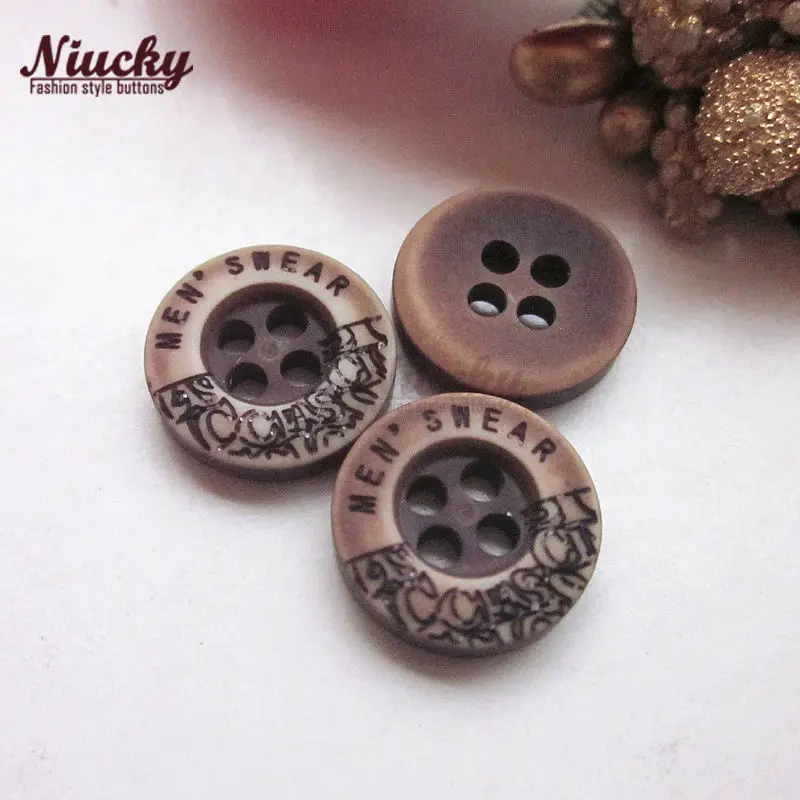 Niucky 10mm 16L 4 holes red coffee Scrub done old men swear clothing buttons for decoration clothing buttons wholesale R0201-026