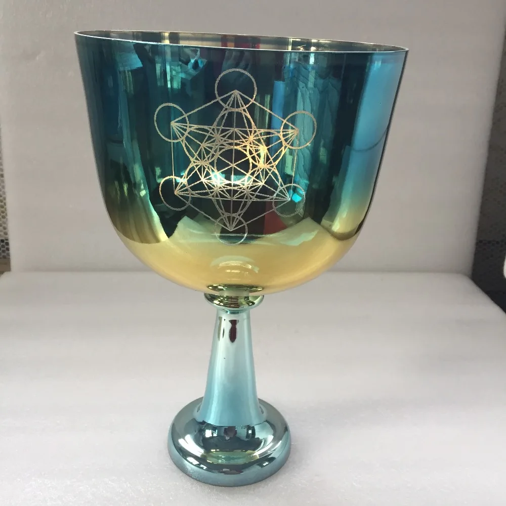 

3rd Octave titanum Crystal Singing Chalice perfect Musical Note A third eyes or A# Thyroid chakra with Engraved "Metatron cube"