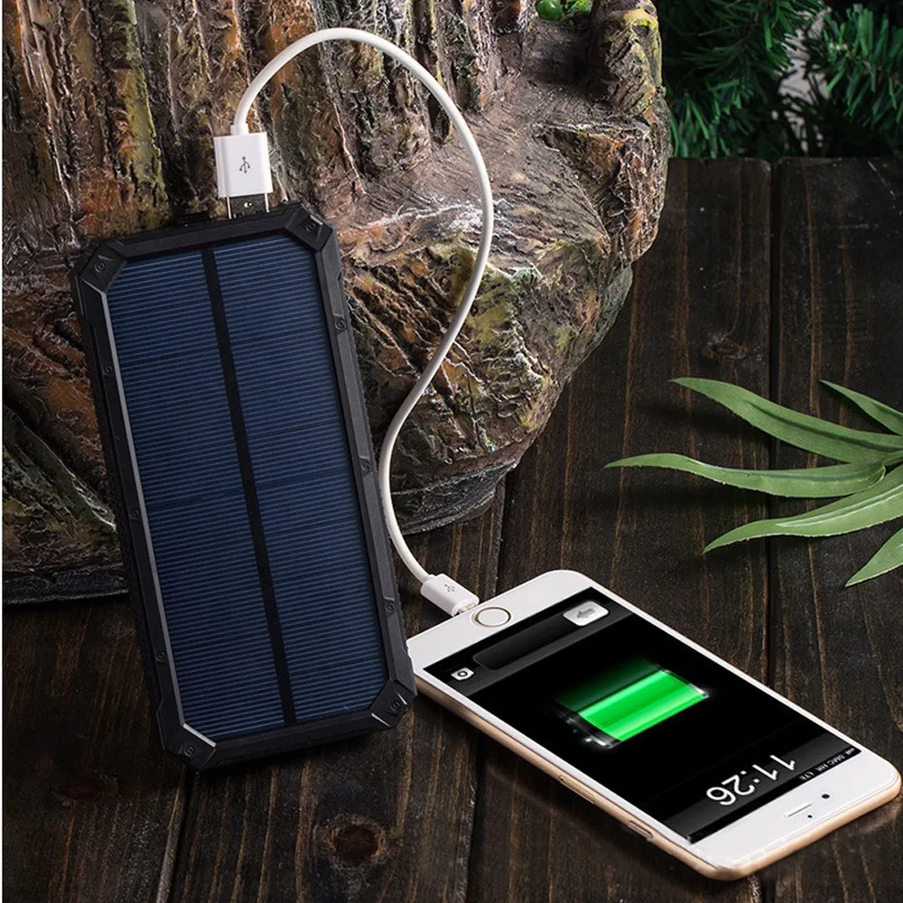 Solar Alternative Battery Phone 20000mAh External Backup Charger Cross Splice Bag Mobile Dual USB LED Replacement Battery