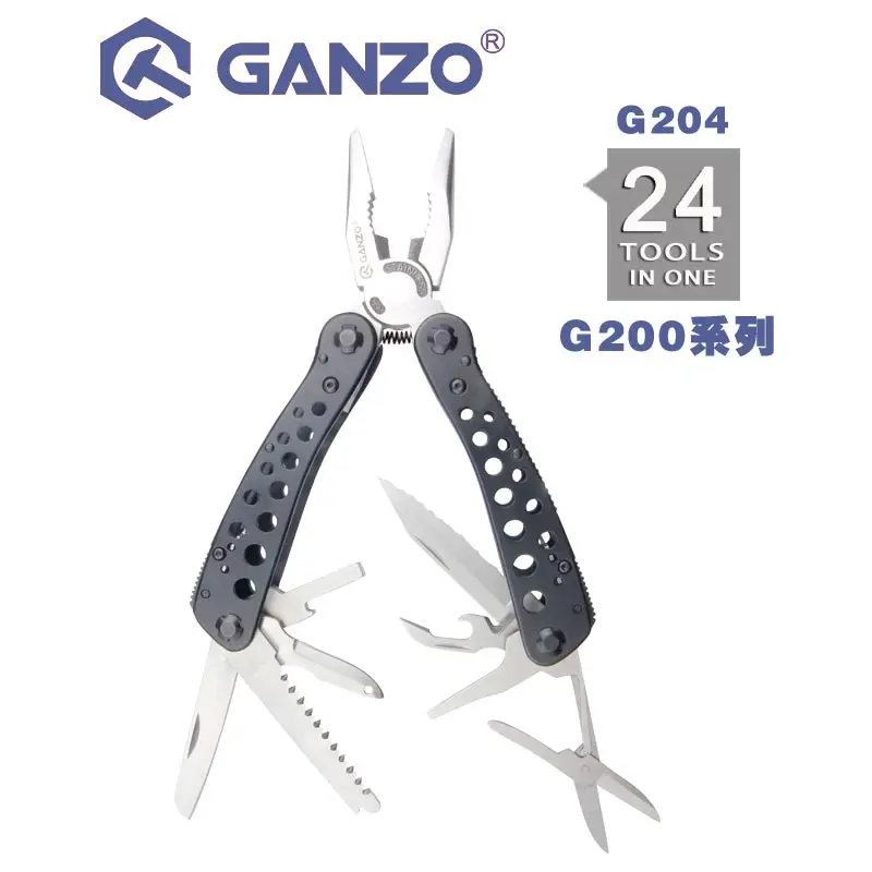 Ganzo G200 series G204 Multi pliers 24 Tools in One Hand Tool Set Screwdriver Kit Portable Folding Knife Stainless Steel pliers