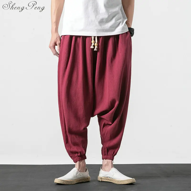 Chinese traditional kung fu wushu pants clothing for men male linen oriental style cargo pants trousers Q775