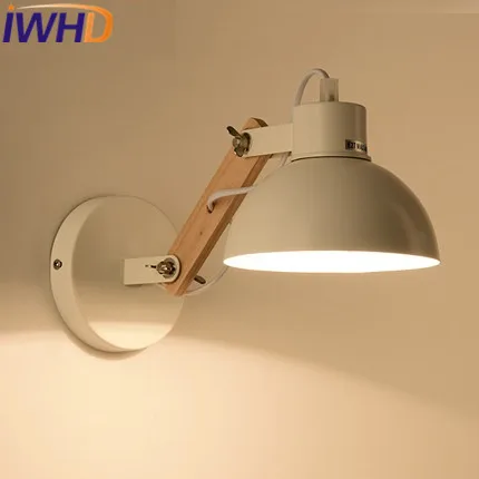 

IWHD Wood Arm Sconce LED Wall Light Up Down Modern Iron Wall Lamp Angle Adjustable Light Fixtures Home Lighting Arandela