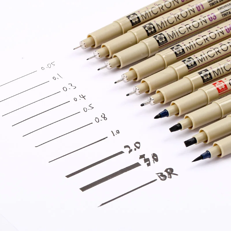 4pcs/lot Japanese Sakura Pigma Micron Fineliner Pen Needle Tip Drawing Pen Black Brush Marker Waterproof Alcohol Ink