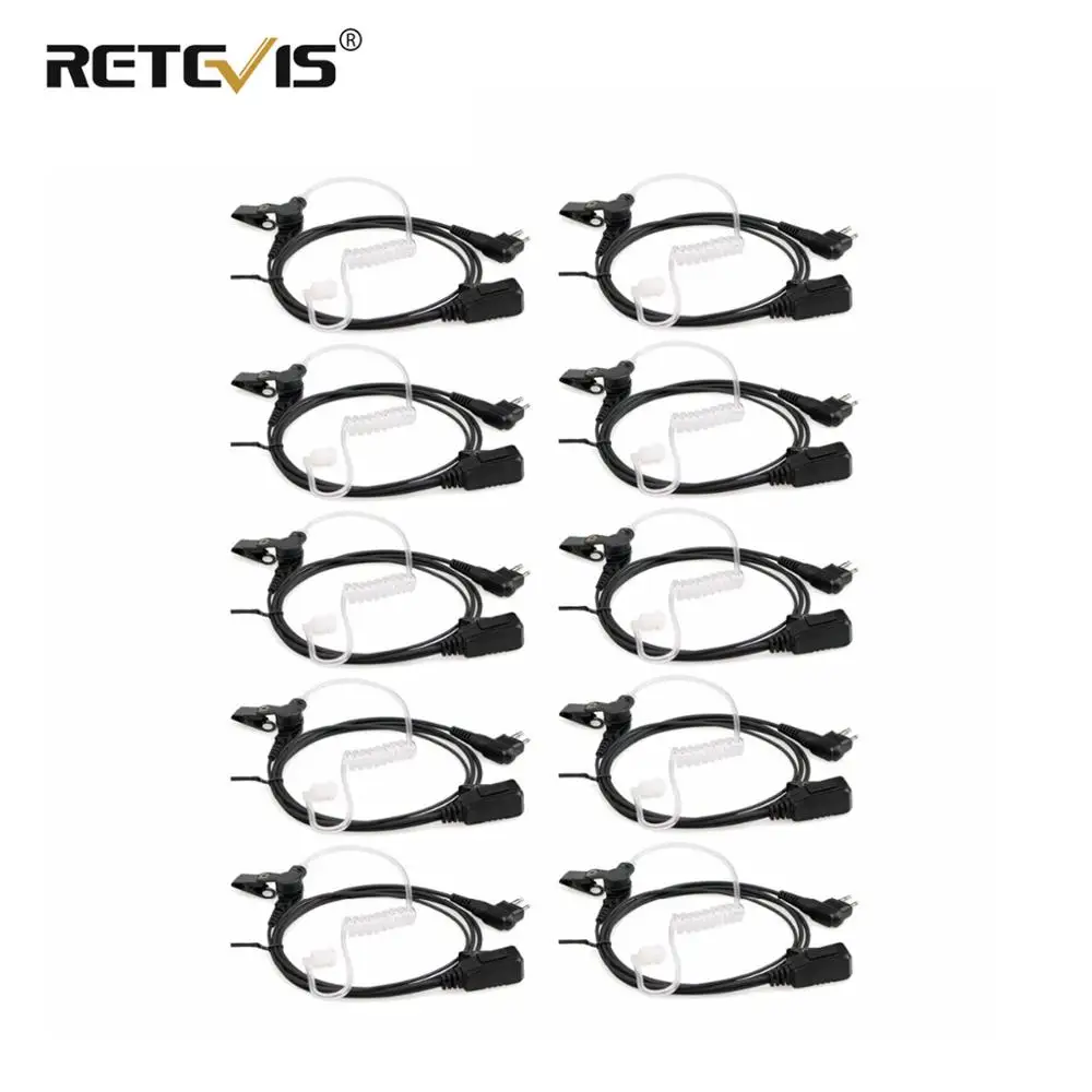 10pcs Wholesale Retevis EA090M Dual-line PTT Mic Air Tube Acoustic Earpiece Headset For Motorola 2Pin Walkie Talkies Radio C9064