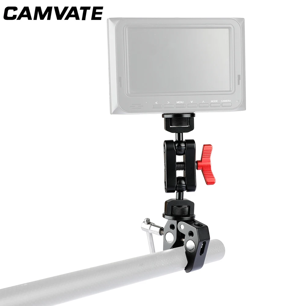 CAMVATE Dual Ball Head Magic Arm Holder With 1/4'' 3/8'' Screw Hole + Super Crab Clamp Clip For Camera Monitor LED Video Light