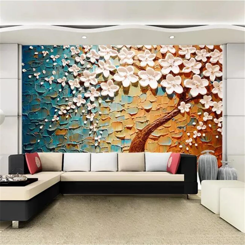 beibehang Custom wallpaper 3d mural giant hand-painted knife paintings fortune tree 5D background wall oil painting 8D wallpaper