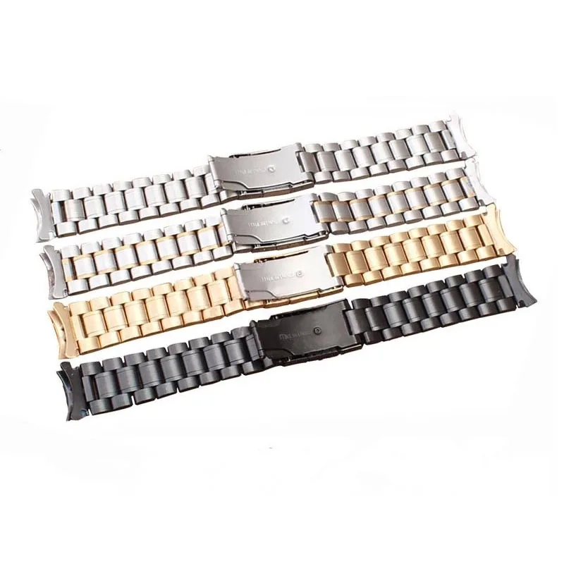 Wholesale 16mm 18mm 20mm 22mm 24mm Classic Unisex Stainless Steel Solid Link Watch Band Curved End Band Wrist Strap Bracelet