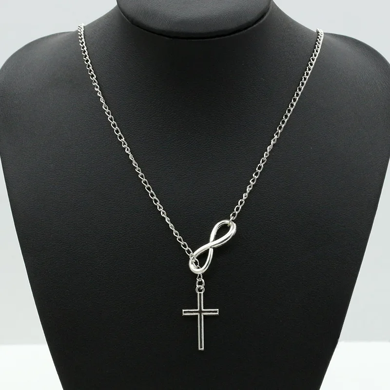 Hot Selling New Punk Minimalist Infinity Luck 8 Cross Leaf Pendants Necklaces For Women Jewelry Clavicle Chain Collier