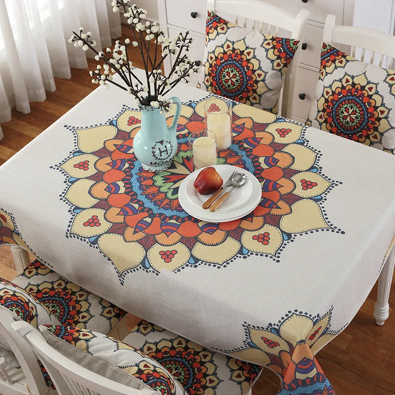 2018 new european table cloth 100%cotton linen table covers with flower printing chinese style rectangular dinning tablecloths