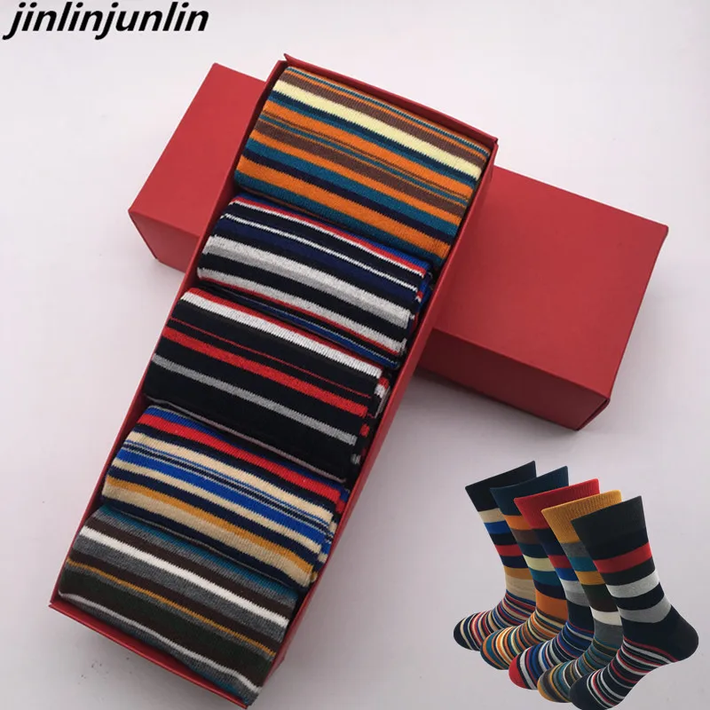 2020 new men\'s socks casual men socks color stripes five pairs of large size 45-46-47-48 fashion design cotton socks no gift box