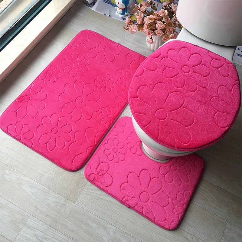 Fashion Non-slip Toilet Lid Cover Bath Mat Rugs Set Carpet for Bathroom and Toilet Seat Cover Floor Mat 3pcs Blue White Purple