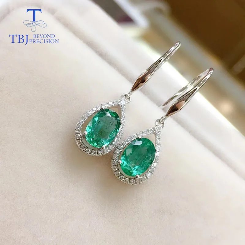 TBJ,18k gold natural emerald hook earring with natural diamond fine jewelry for women