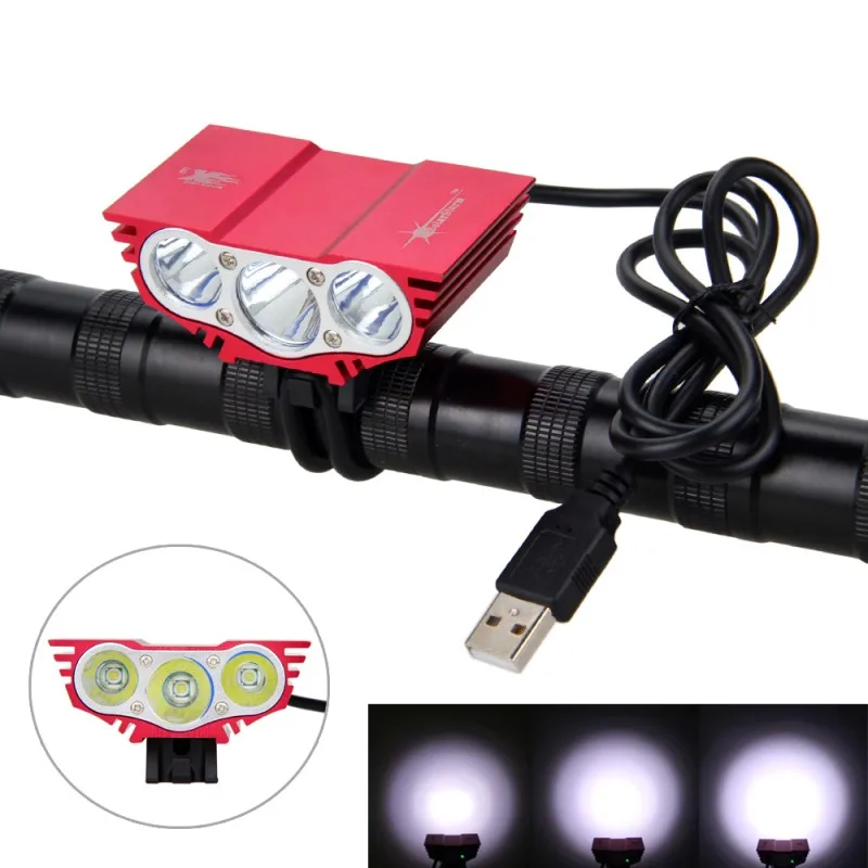 Waterproof 3XLED Bicycle Light Front Bike Head Light with USB Line Night Cycling Lamp 5V  Headlamp Only Lamp No Battery