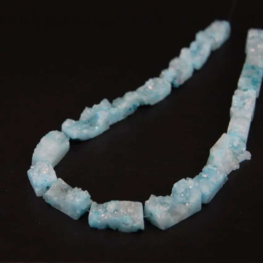 

15.5"strand Light Blue Titanium Natural Quartz Geode Druzy Freeform Slab Nugget Beads,Raw Crystal Drusy Rectangle Slice Jeweller