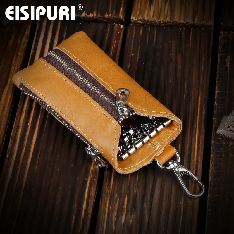 Men\'s Car Keys Wallets Genuine Cowhide Leather Male Key Holder Organizer Housekeeper Keychain Purse Key Ring Bag Keys Case Pouch