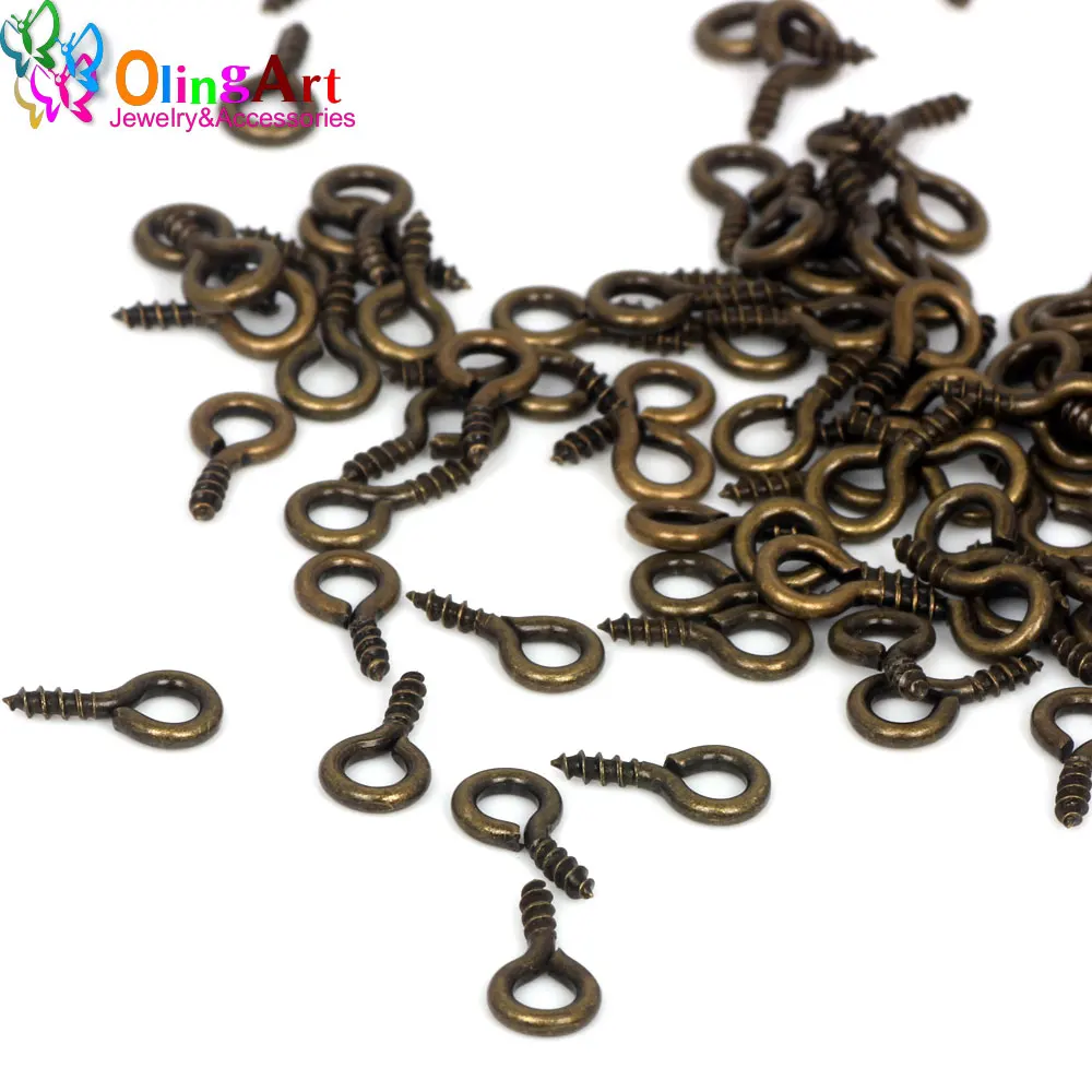 OlingArt 10mm 300pcs/lot Small Sheep Eyes Nail Screw Dark Bronze Color For Beaded pendant Jewelry Making DIY screw clasps