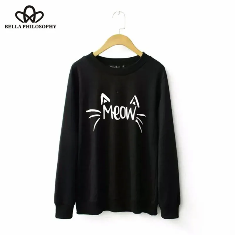 

Осень 2018, новинка больших размеров, женская оптовая продажа, женская толстовка с длинными рукавами и принтом букв Cat, S-XL, черный, серый