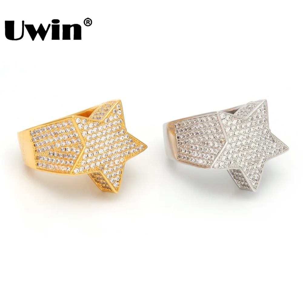 

UWIN Ice Out Star Rings Gold Silver Color Full Iced Cubic Zirconia Hip Hop Ring Fashion Jewelry For Men And Women Drop Shipping
