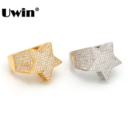 UWIN Ice Out Star Rings Gold Silver Color Full Iced Cubic Zirconia Hip Hop Ring Fashion Jewelry For Men And Women Drop Shipping