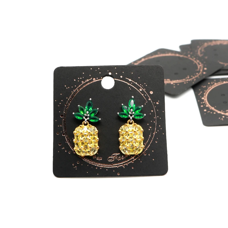 

5x5cm 100pcs/lot Luxury Jewelry Accessories Black Gold Pattern Printed Ear Studs Display Cards Earring Packaging Paper Cards