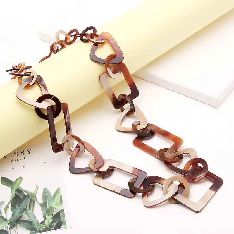 FishSheep Personality Acrylic Geometric Long Necklace For Women Resin Chain Link Pendant Necklaces Female Wedding Party Jewelry