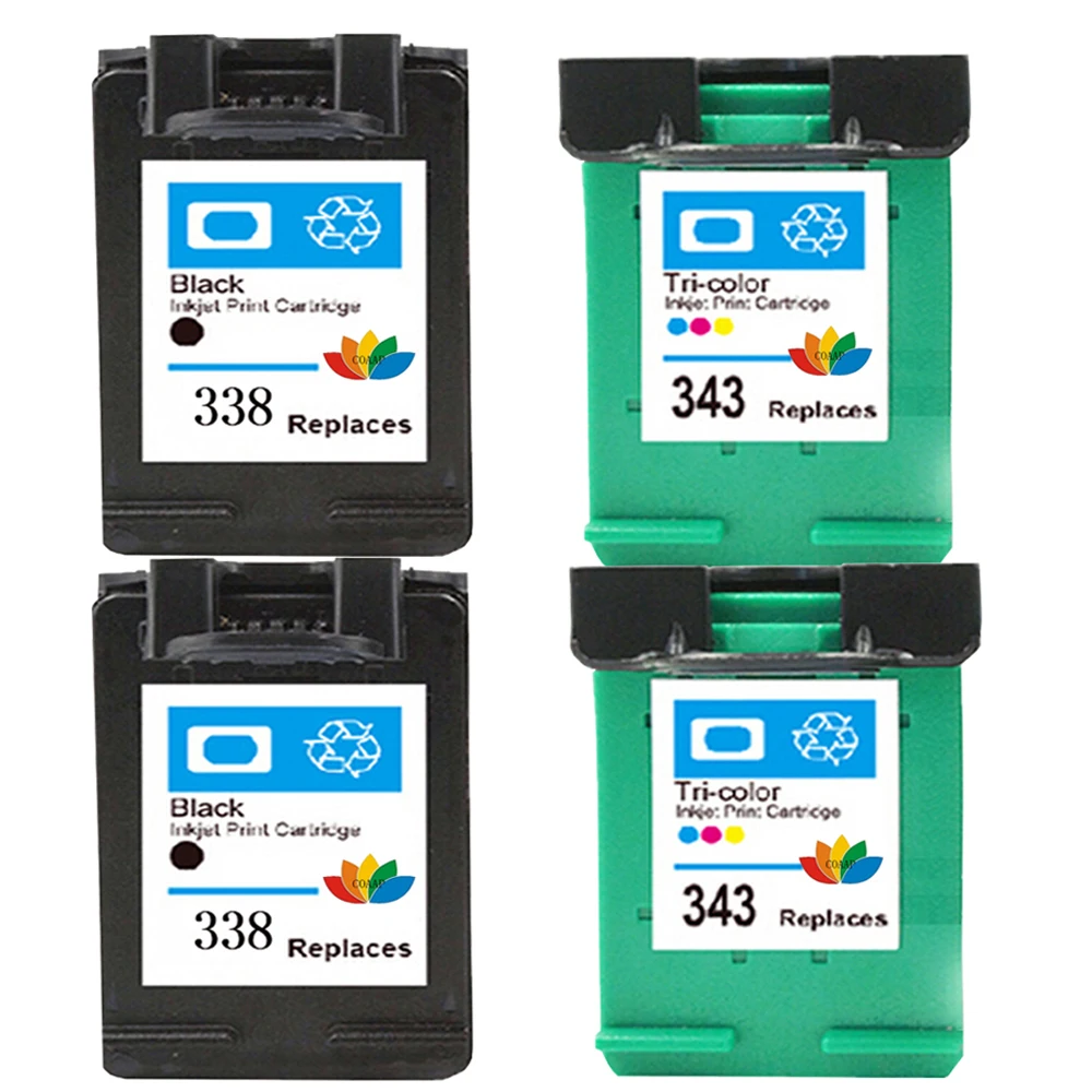 4x Refilled ink cartridges for Replacement hp338 hp343 for Deskjet 325 375 2355 2570 5740 5745 6520 6540 6620 6840 9800 printer