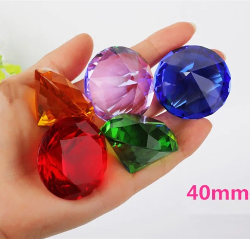 40mm 1pcs color Clear Crystal Diamond Cut Glass Jewelry Crystal Paperweight Wedding Decoration Home Glass Diamond child gift