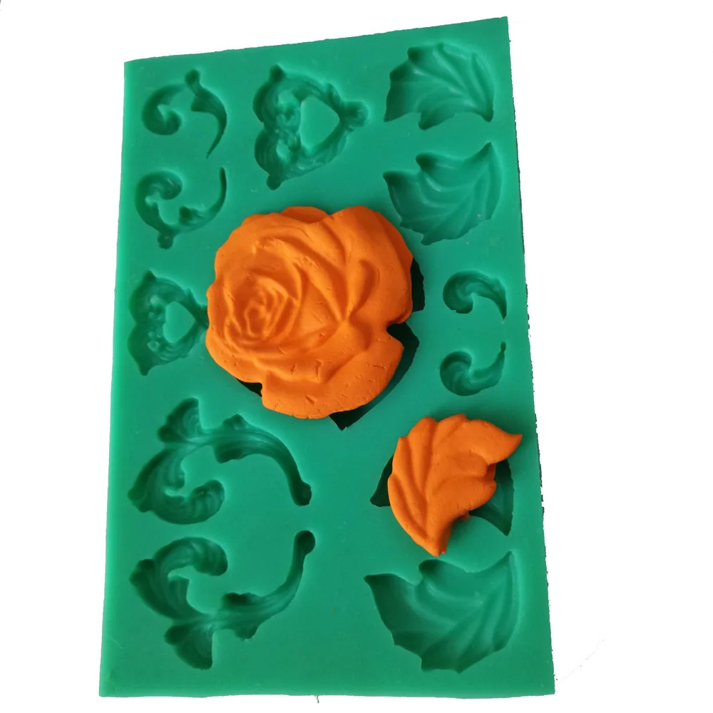 flowers plant curly leaves silicone DIY  handmade soap candle cake  decorating mold