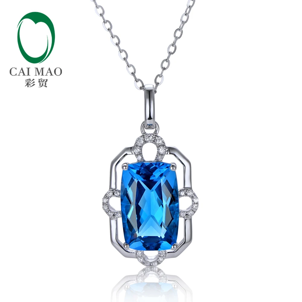 Caimao 5.20ct Flawless Blue Topaz 14k White Gold  Diamond Engagement Pendant Fine Jewelry