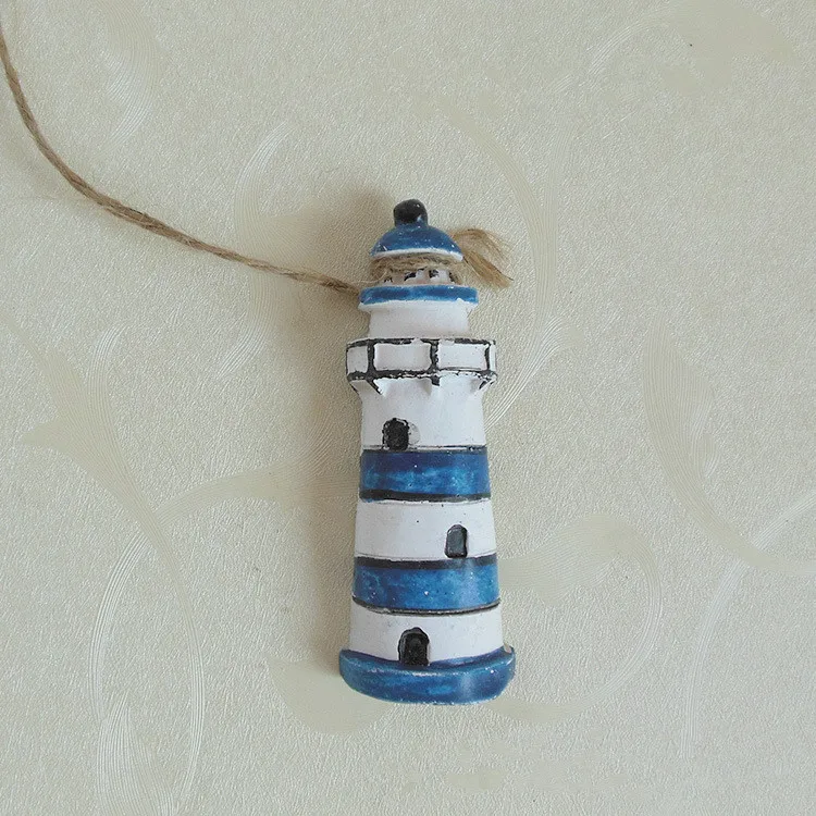 5pcs/lot Mediterranean Style Blue Sea Star Fish Lighthouse Rudder Ocean Beach Ornaments Resin Crafts Hanging Decoration MP 006