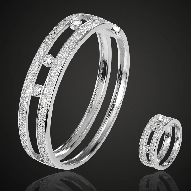 

Brand cubic Zircon bangle ring jewelry sets for women couple gifts Women's wedding Bangle ring sets Women Love Bangle & aneis