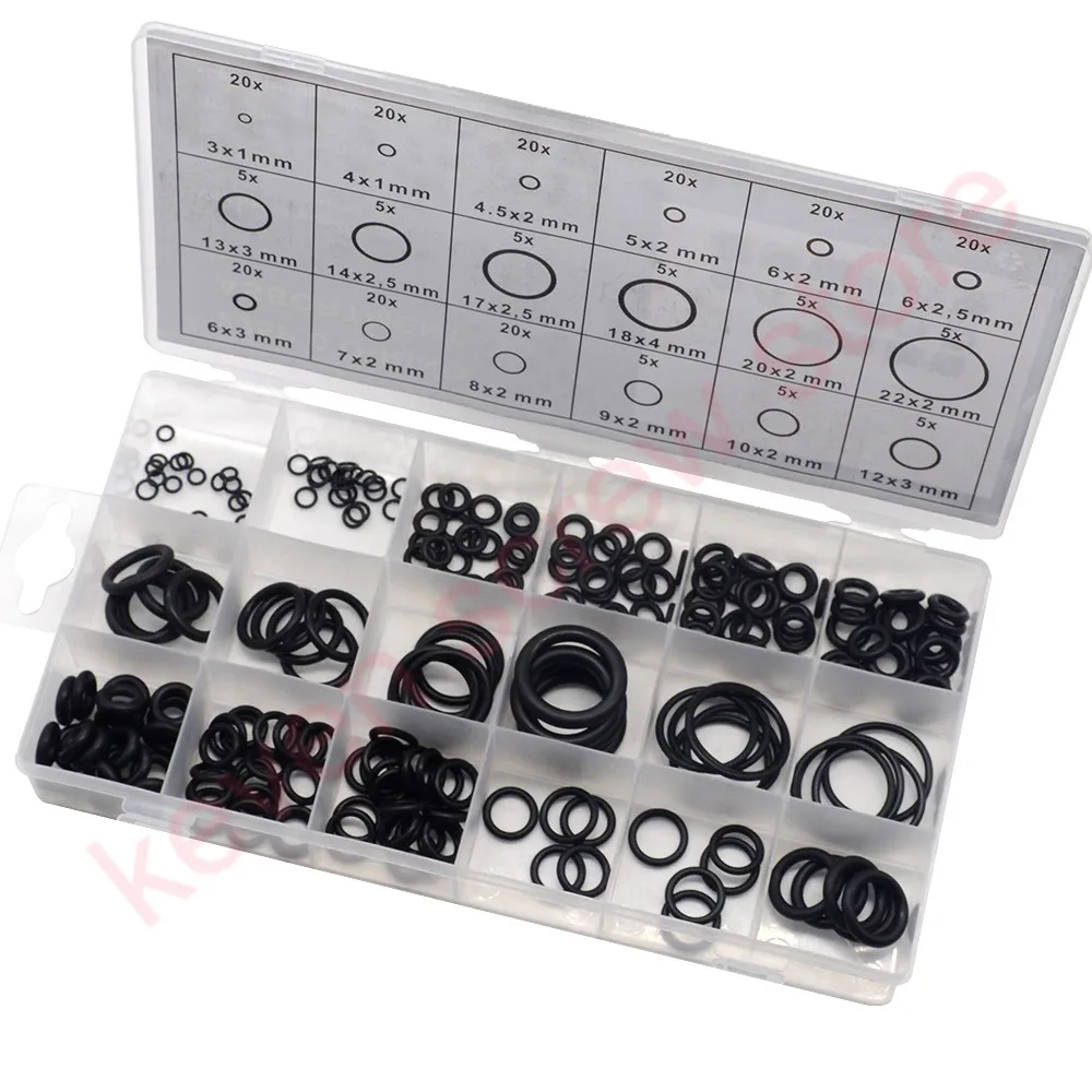 225 pcs Rubber O Ring O-Ring Washer Seals Watertightness Assortment Different Size With Plactic Box Kit Set