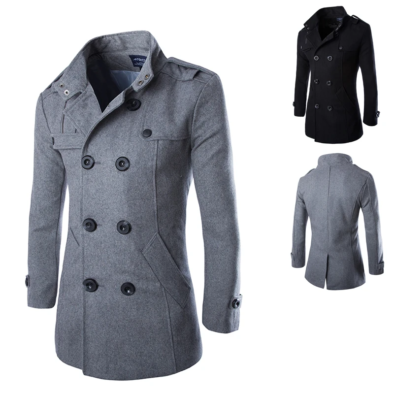 drop shipping autumn men dust coat woolen overcoat slim fit outwear 2 colors M-5XL AYG118