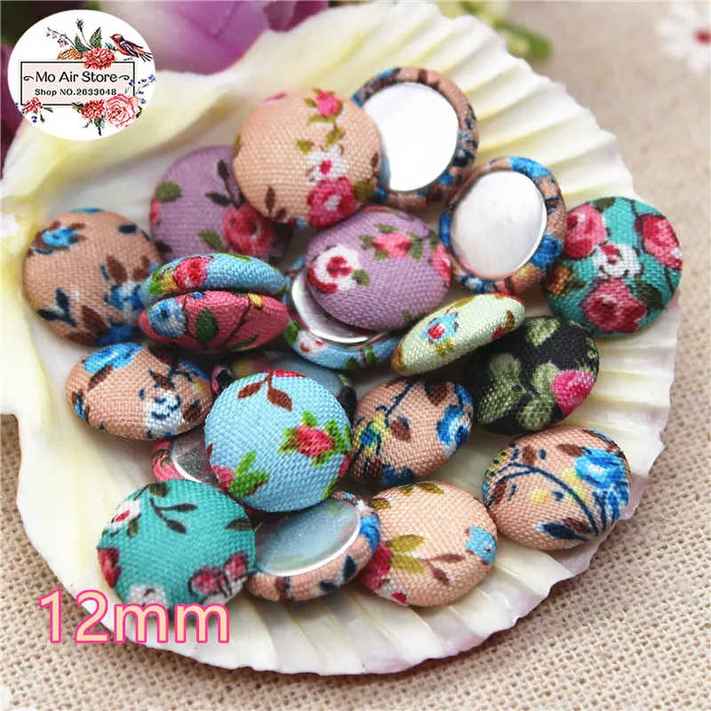 50pcs Mix Color Flatback Flower Fabric ricoperto di bottoni rotondi Home Garden Crafts Cabochon Scrapbooking fai da te 12mm