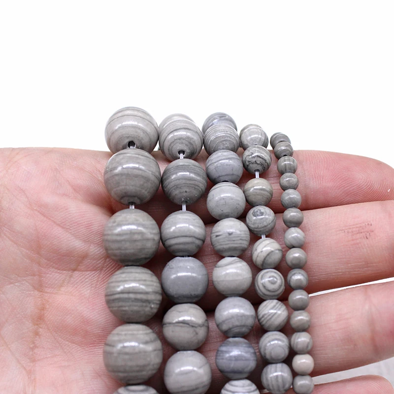 100% Natural Stone Beads Gray Wood Stripes Round Beads 4 6 8 10 12MM DIY Handmade Beads For Jewelry Bracelet Necklace Making