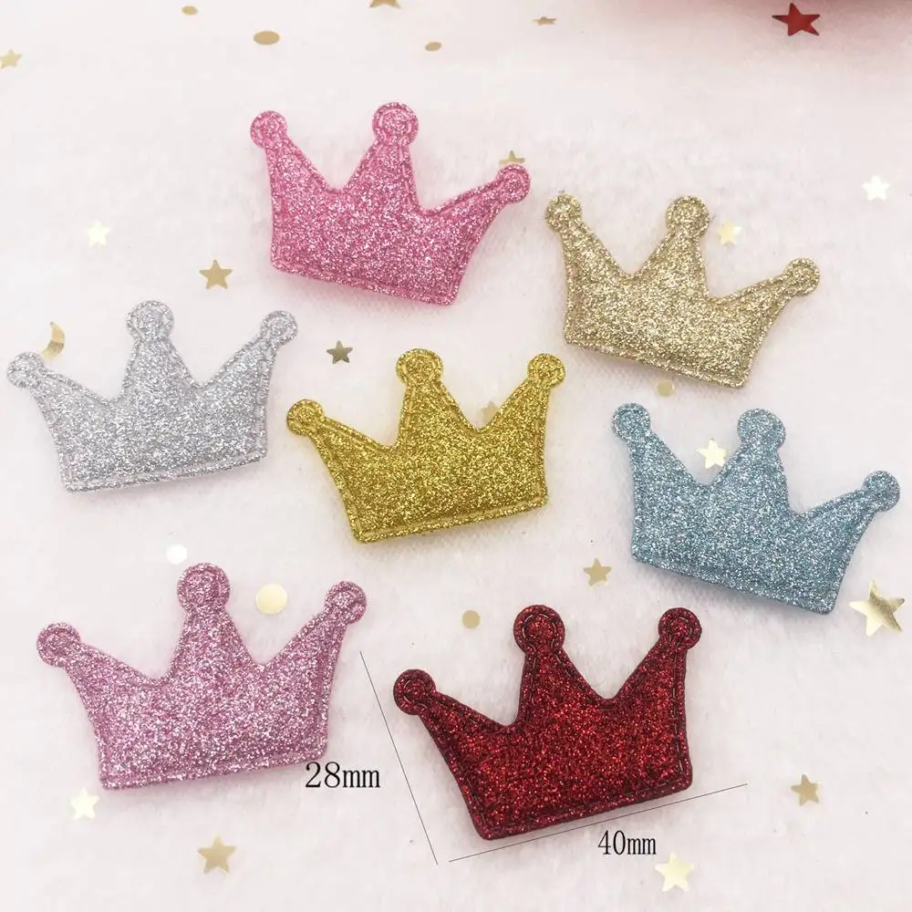 Glitter Padded Bepowder Fabric Mix Beautiful Crown Applique Wedding Making Children Hair Clip DIY Craft Supplies E172