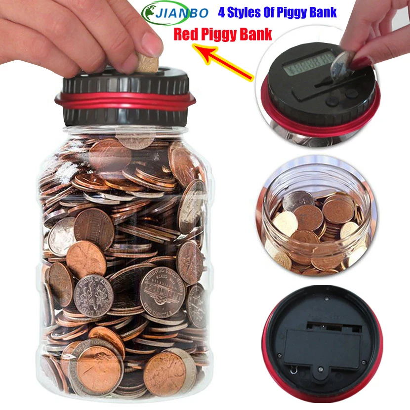 Digital Money Transparent Key Safe Box Jar Intelligent Electronic LCD Coin Counting Plastic Piggy Bank Saving Money Security Box