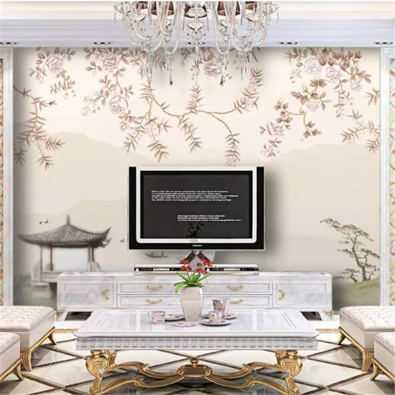 

Custom wallpaper 3d hand-painted flowers and birds Chinese landscape painting wallpaper living room bedroom restaurant wallpaper