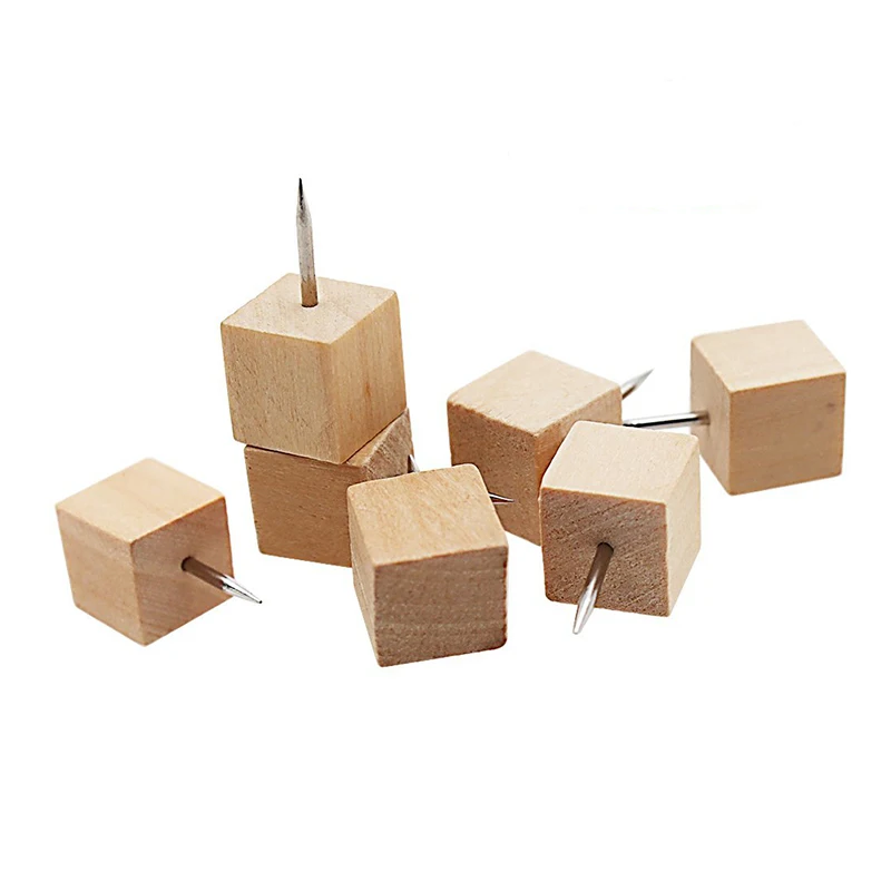 

60pcs Square Wood Decorative Push Pins, Wood Head and Steel Needle Point Thumb Tacks for Photos, Maps and Cork Boards