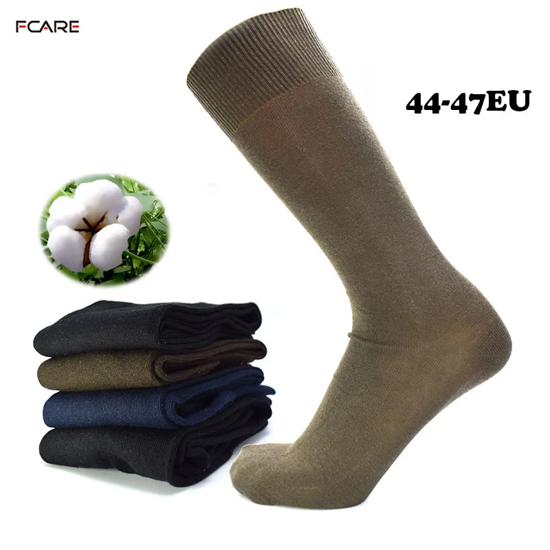 Fcare 10PCS=5 pairs long leg business 44-47 crew men dress cotton black, blue, brown and army green plus big size socks