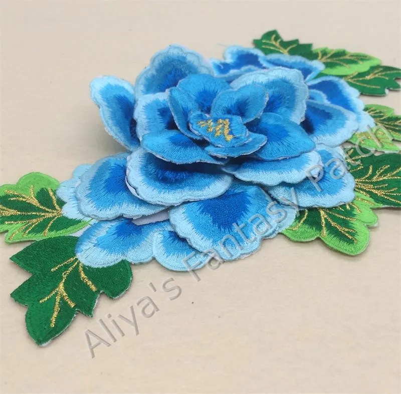 1 pcs Big Size 3D Peony Flowers Embroidered iron on Motif sew on hotfix Full Dress Evening wear Applique 5 colors to select